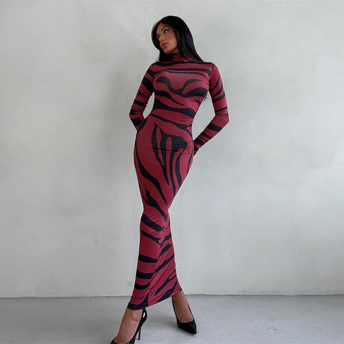 Damen Langarm-Maxikleid mit raffiniertem Leopardenmuster Drune