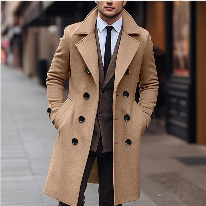 Herren nan eleganter doppelt geknöpfter Wollmantel mit breitem Revers und tailliertem Businessschnitt Drune