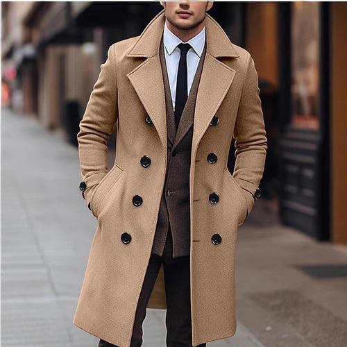 Herren nan eleganter doppelt geknöpfter Wollmantel mit breitem Revers und tailliertem Businessschnitt Drune