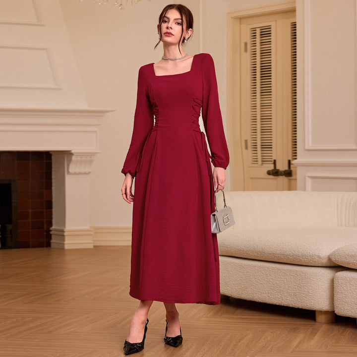 Damen Maxikleid mit quadratischem Ausschnitt und raffinierten Rüschen Drune