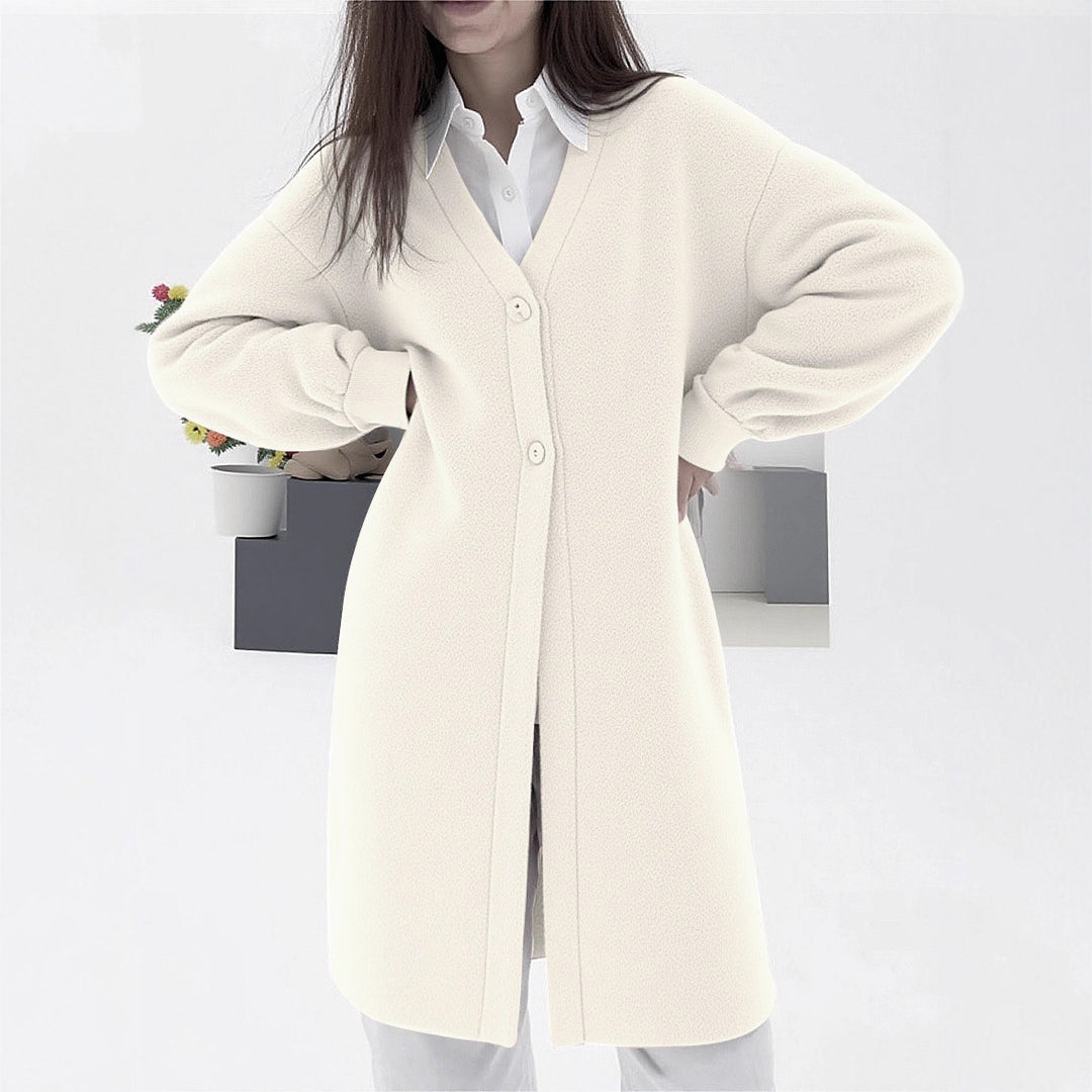 Damen Elegante Strickjacke mit Knopf und V-Ausschnitt Drune