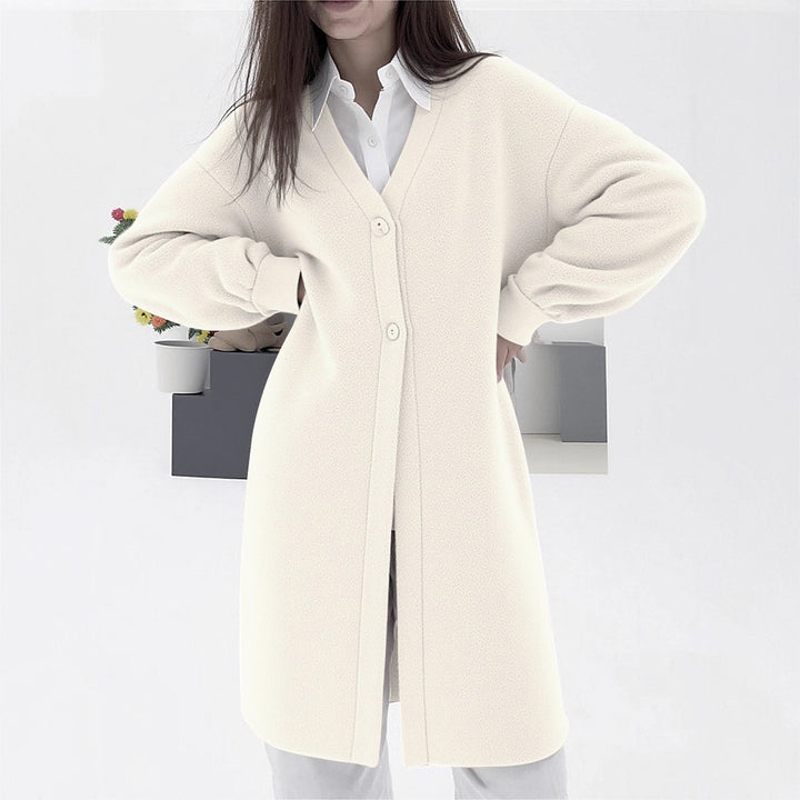 Damen Elegante Strickjacke mit Knopf und V-Ausschnitt Drune