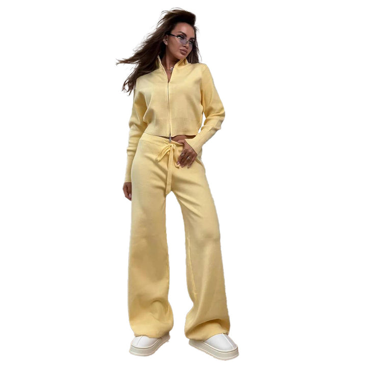 Damen Modisches Strickensemble mit Zip-Kragen und weitem Schnitt Drune