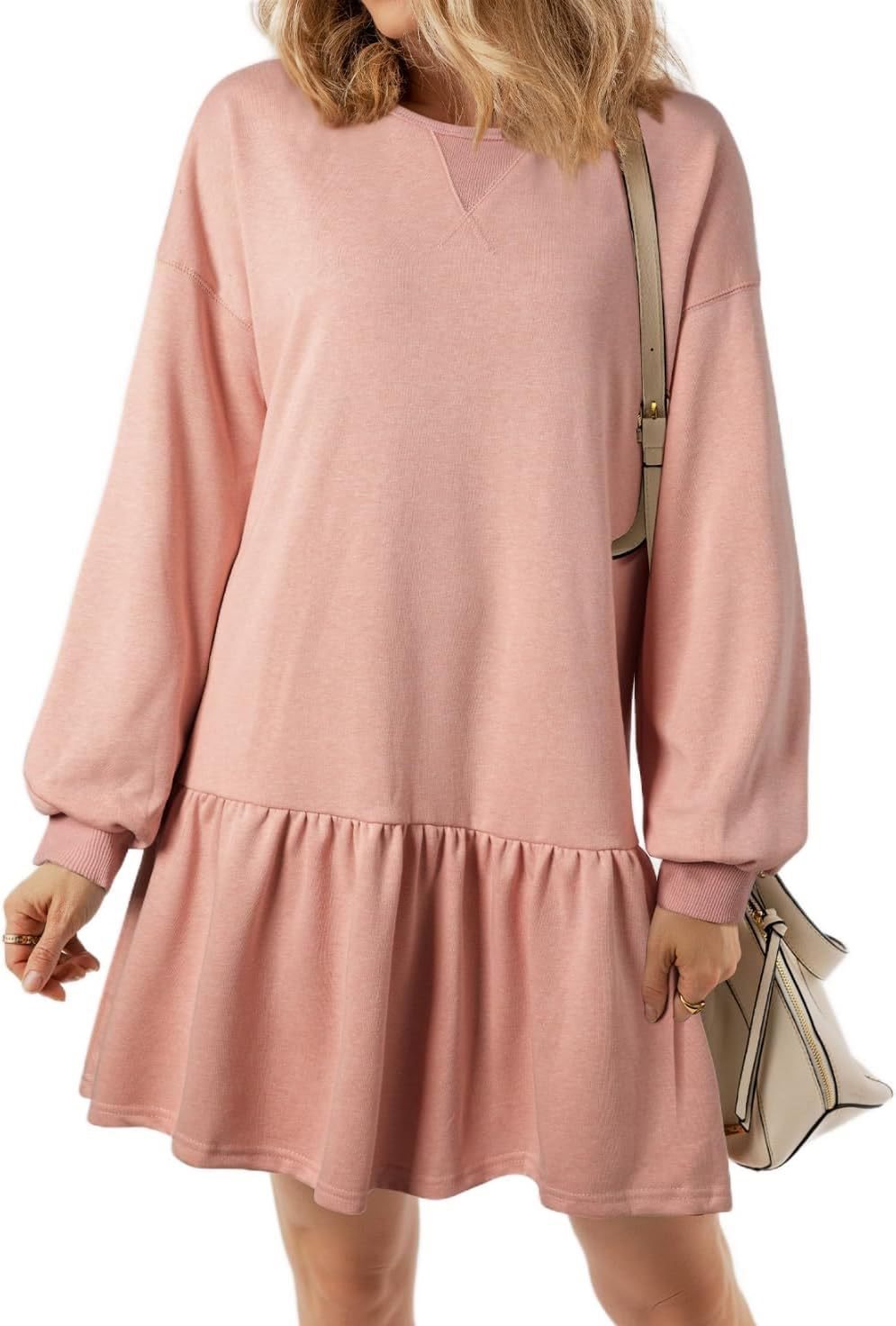 Damen Lässiges Sweatkleid mit V-Ausschnitt und Rüschensaum Drune