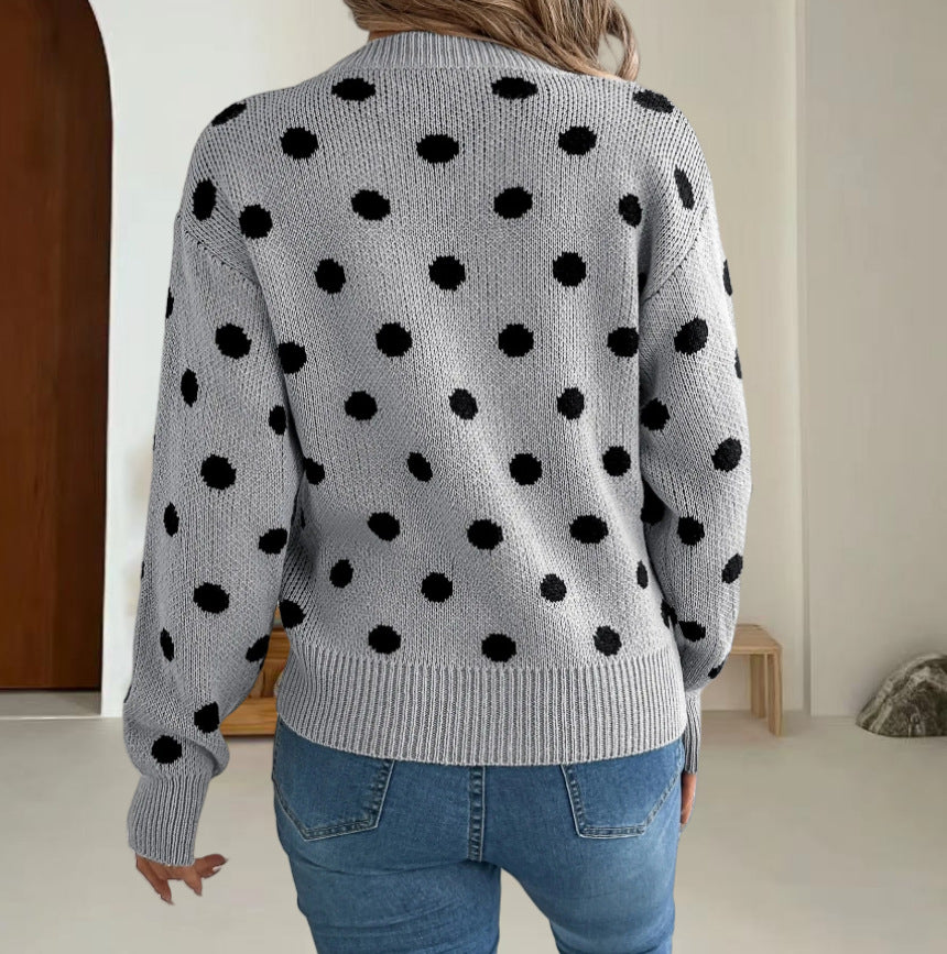 Damen Grobstrickpullover mit gepunktetem Muster und lässigem Schnitt Drune