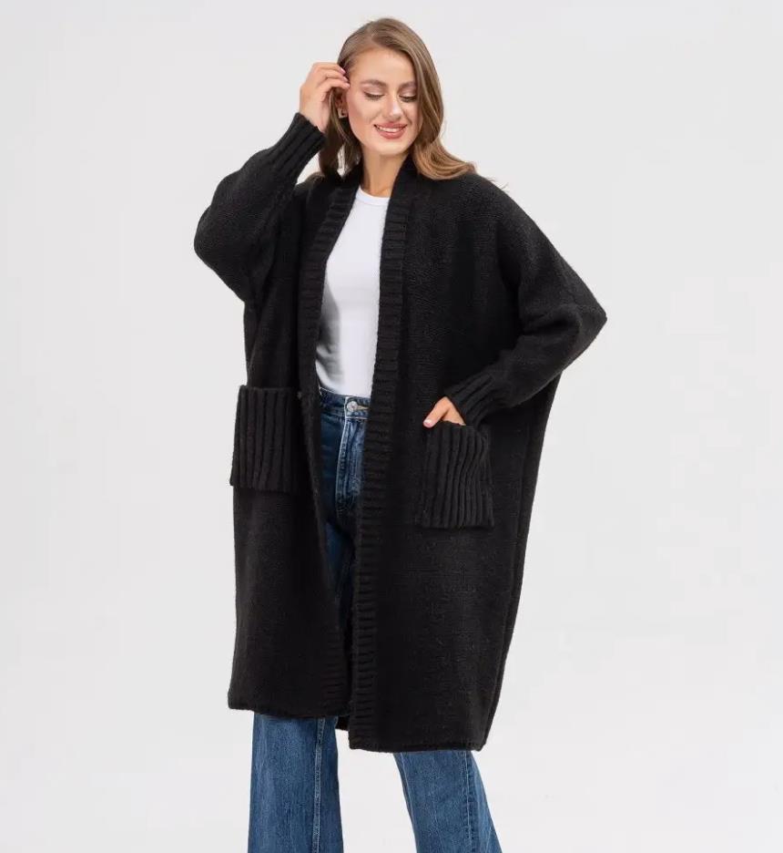 Damen Gemütlicher Strickmantel mit großen Taschen und oversized Schnitt Drune