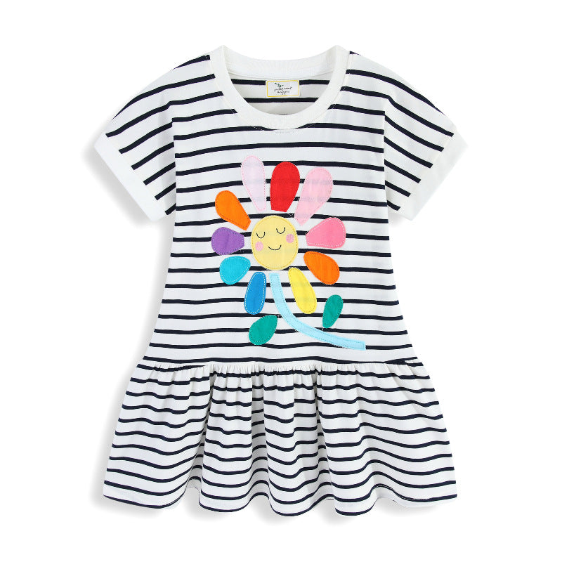Mädchen gestreiftes Kleid mit buntem Blumenmotiv Drune
