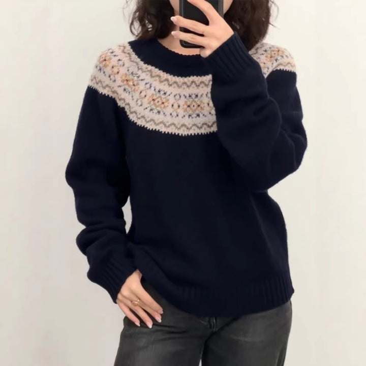 Damen Strickpullover mit kreativem Norweger-Muster Drune