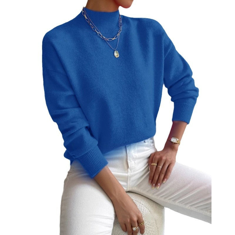 Damen Strickpullover mit hohem Kragen und feiner Textur Drune