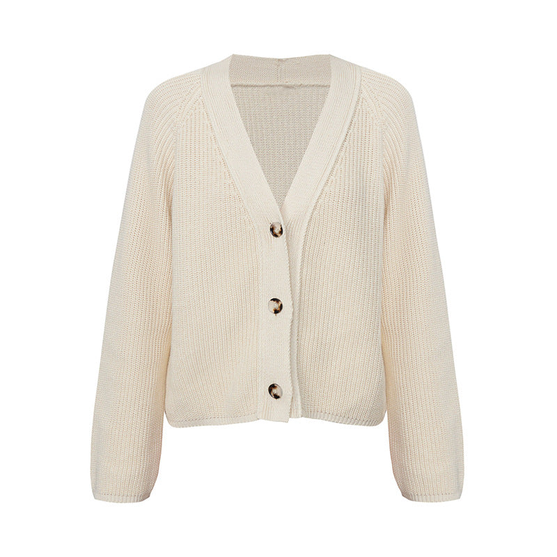 Damen Strickjacke mit großem V-Ausschnitt und Knopfverschluss Drune