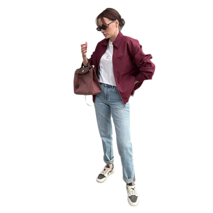 Damen modische Oversized-Jacke mit praktischem Reißverschluss Drune