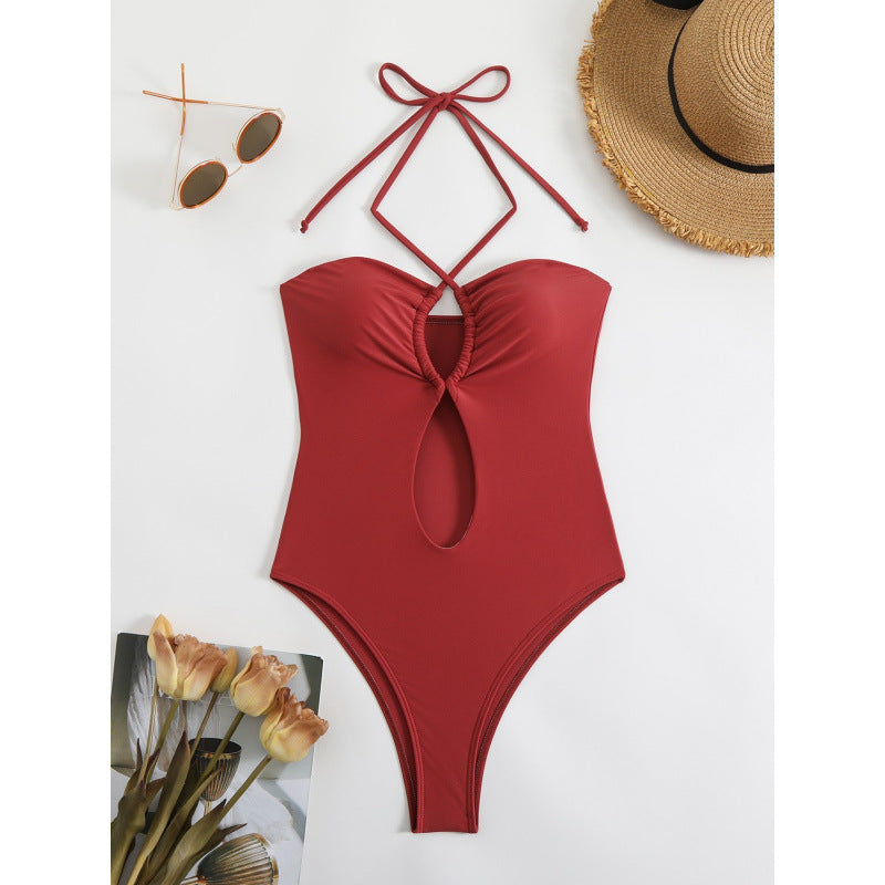 Damen Einteiliger Badeanzug mit modischem Cut-Out-Design und trägerlosem Oberteil Drune