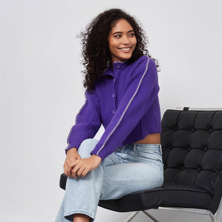 Damen cropped Strickjacke mit dekorativen Knopfdetails Drune