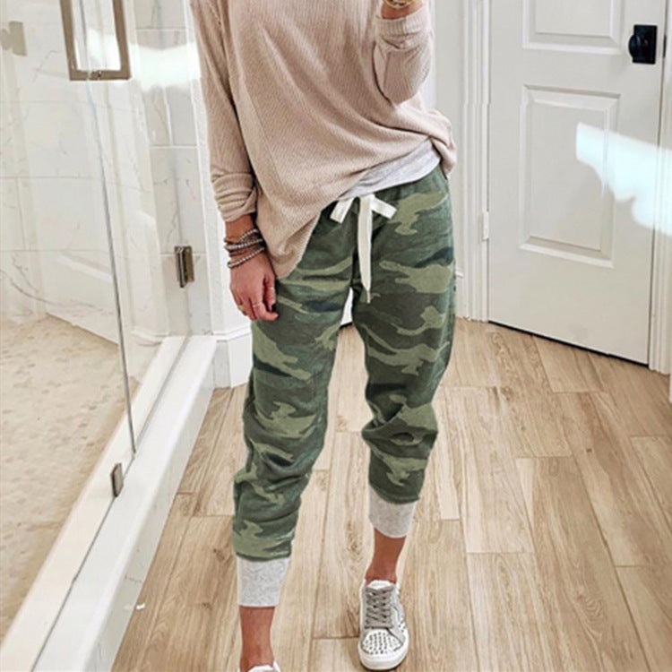 Damen bequeme Camouflage Jogginghose mit elastischem Bund und Bündchen Drune