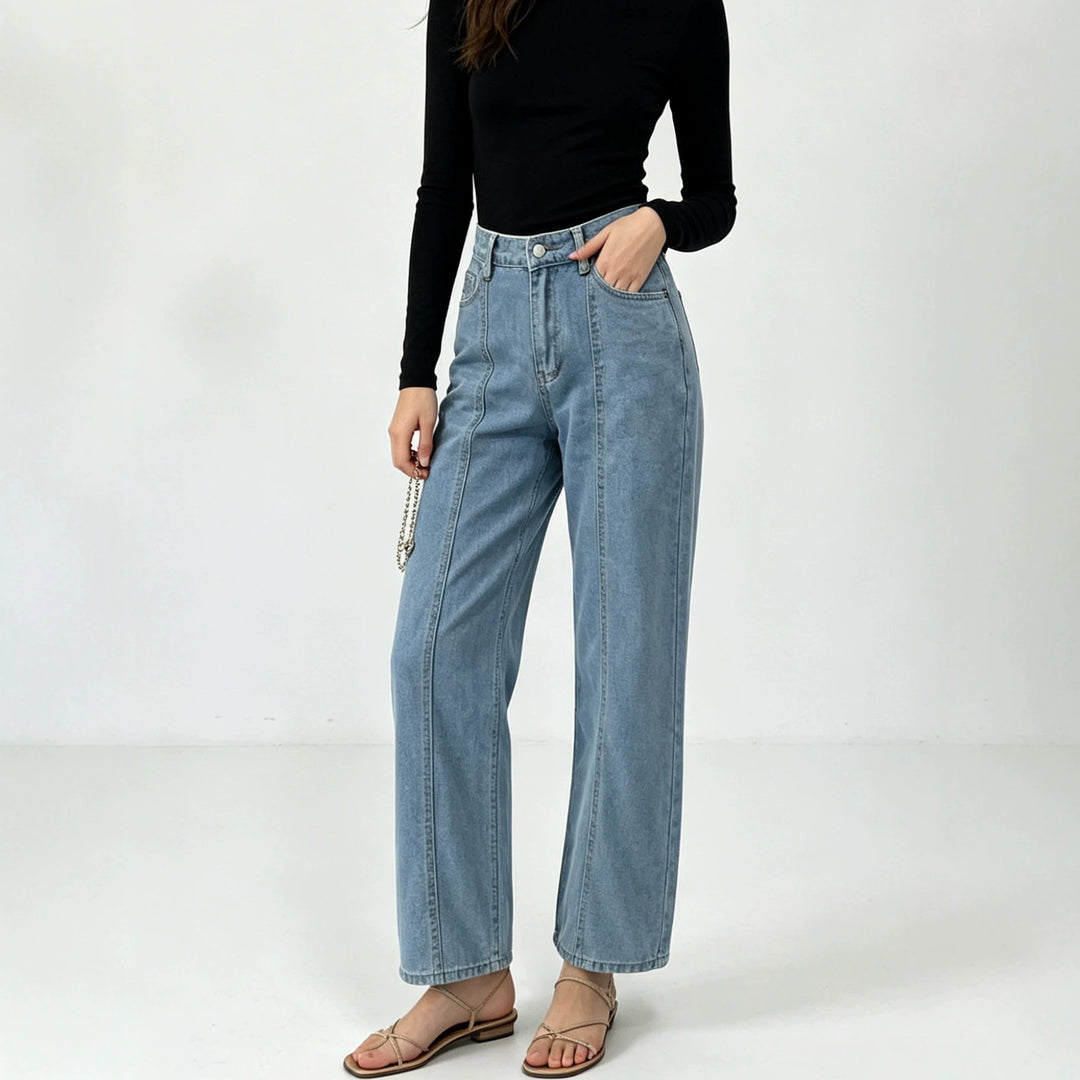Damen nan hochtaillierte Jeans mit vertikaler Nahtpasse und weitem Bein Drune