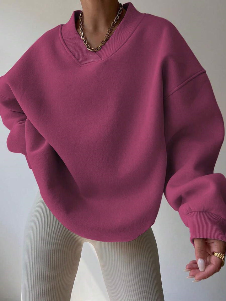 Damen lässiger Pullover mit tiefem V-Ausschnitt und oversized Schnitt Drune