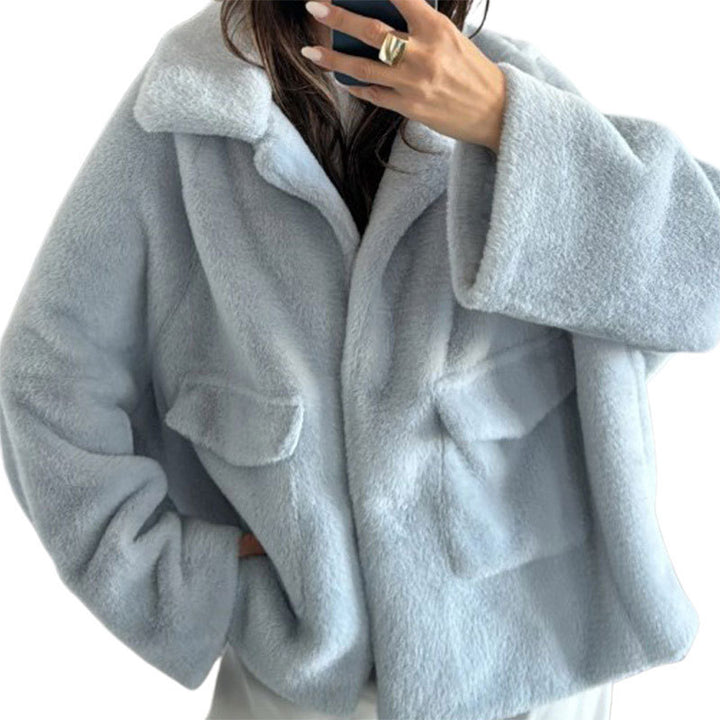 Damen Kuschelige Teddyjacke mit großem Revers und praktischen Taschen Drune