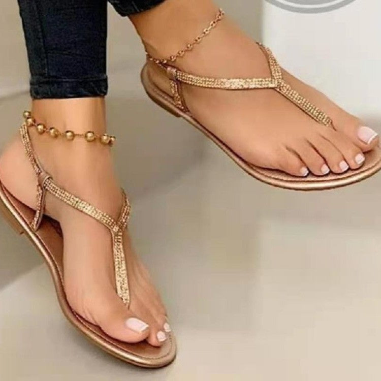 Damen nan T-Riemchen-Sandalette mit funkelndem Strassbesatz und gepolstertem Komfortfußbett Drune