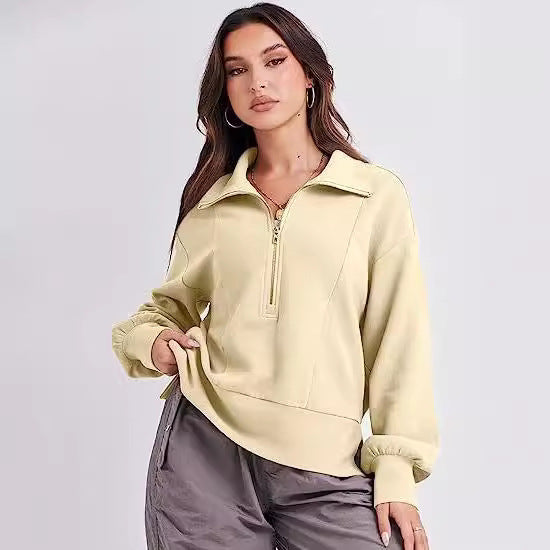 Damen lässiger Pullover mit Stehkragen und Reißverschluss Drune