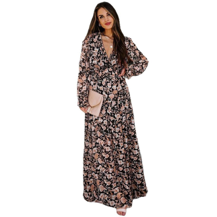 Damen Maxikleid mit floralem Vintage-Druck und V-Ausschnitt Drune