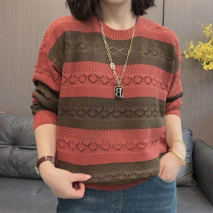 Damen Strickpullover mit modischem Lochmuster und lässigem Schnitt Drune