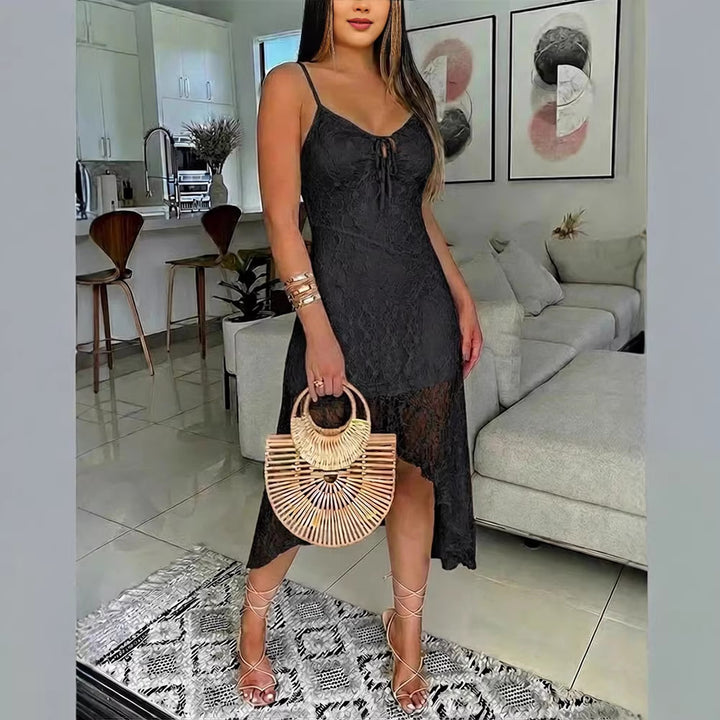 Damen Spitzenkleid mit romantischem Design und verstellbaren Spaghettiträgern Drune