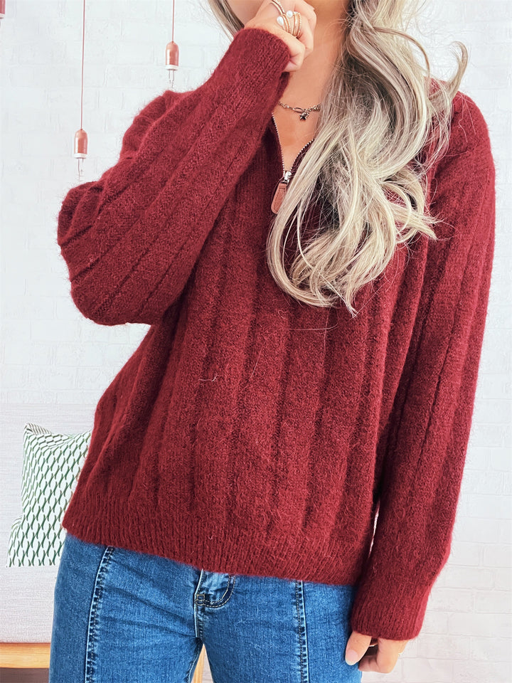 Damen lässiger Pullover mit Stehkragen und kurzen Ärmeln Drune