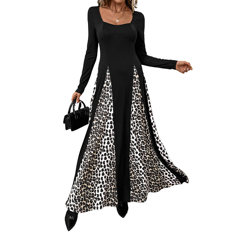 Damen Maxikleid mit kontrastierenden Ärmeln und modischem Tiermuster Drune