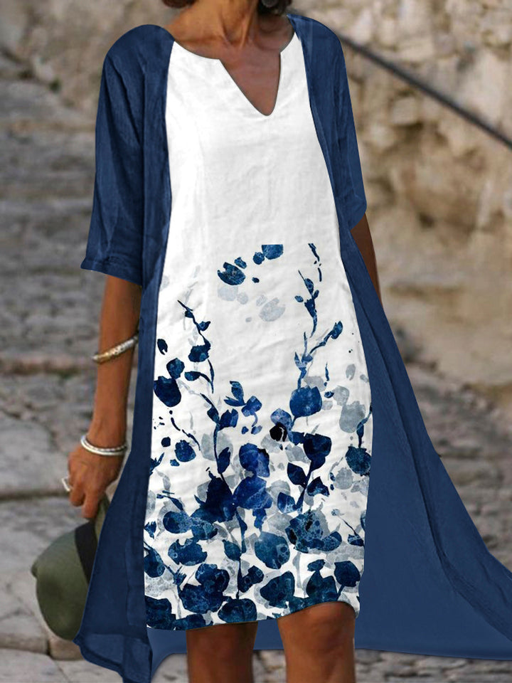 Damen Freizeitkleid mit floralem Muster und V-Ausschnitt Drune