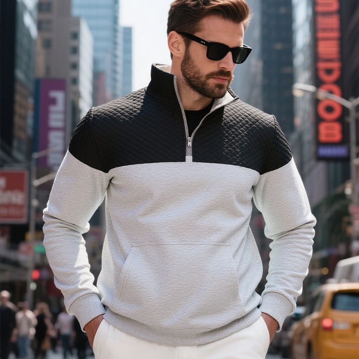 Herren nan gesteppter Halbzip Sweater mit Kängurutasche und Stehkragen Drune