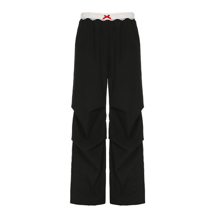 Damen nan Loungewear Schlafhose mit mehrlagigen Volants, elastischem Spitzenbund und weitem Bein Drune