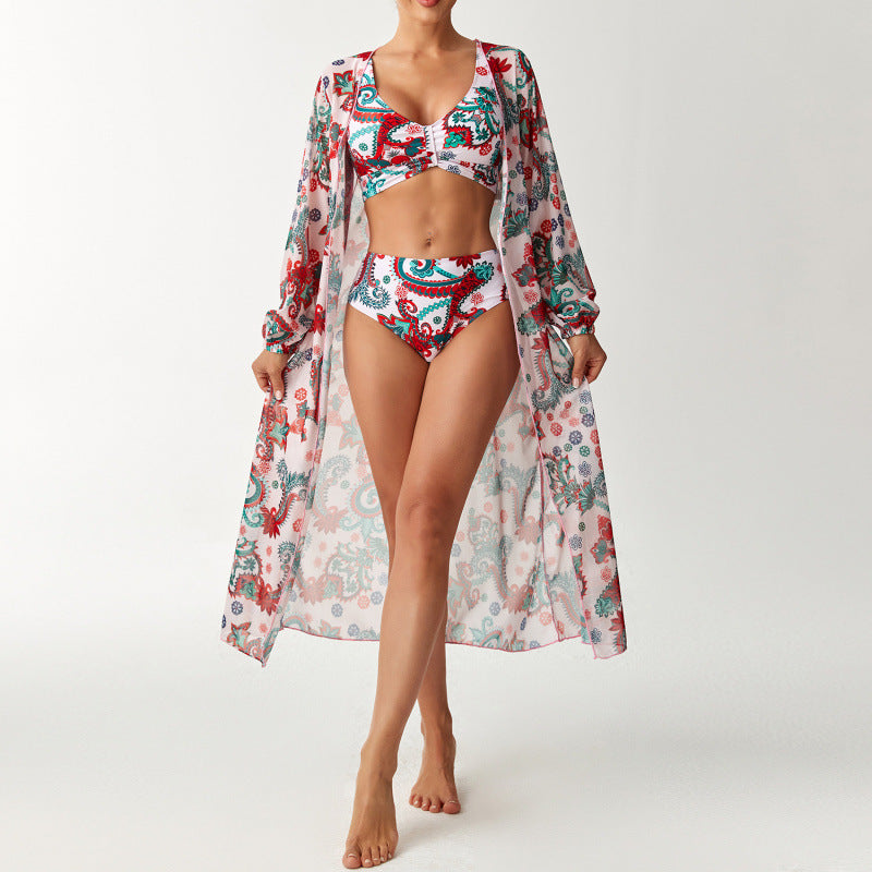 Damen Bikiniset mit farbenfrohem Design und transparenter Strandumhüllung Drune