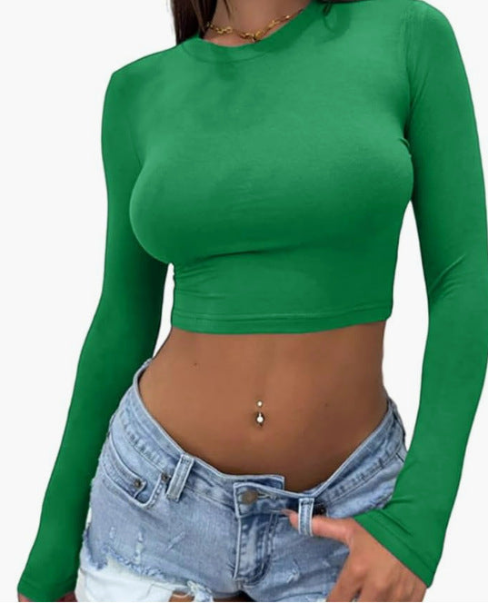 Damen elegantes langärmliges Crop-Top aus hautfreundlichem Material Drune