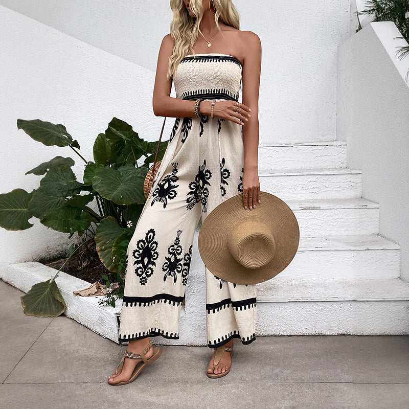 Damen schulterfreier Jumpsuit mit eleganter Stickerei Drune