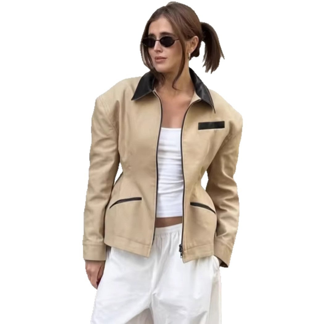 Damen Designer Steppjacke mit aufregendem Kontrastkragen und minimalistischen Taschen Drune