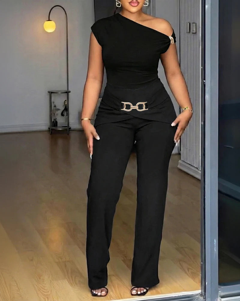 Damen Elegantes One-Shoulder Jumpsuit Drune