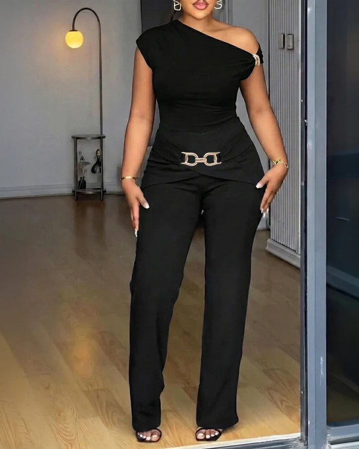Damen Elegantes One-Shoulder Jumpsuit Drune