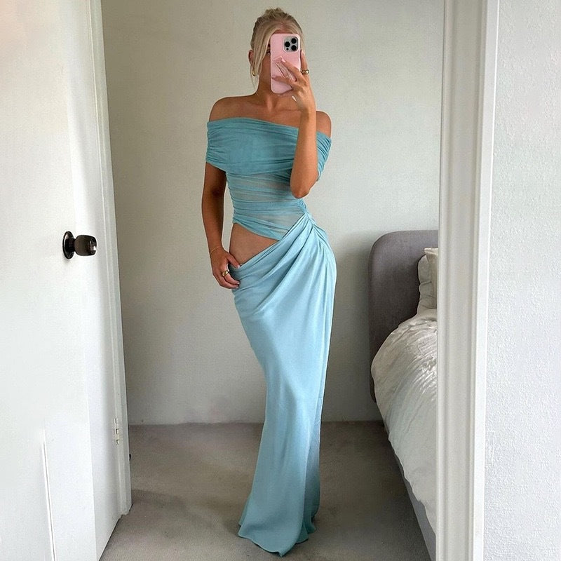 Damen Maxi-Kleid mit transparenten Elementen und Wickel-Detail Drune