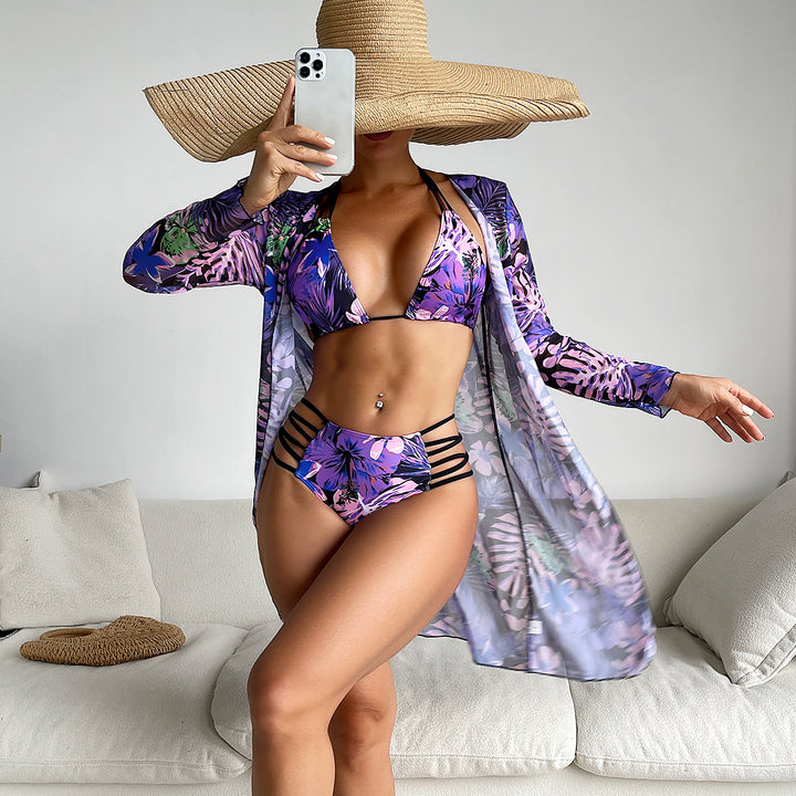 Damen Triangel-Bikini mit hohem Bund und floralem Design Drune