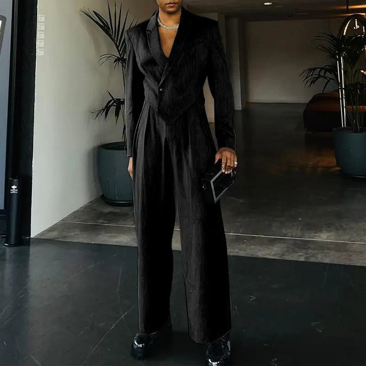 Damen nan Business-Set mit asymmetrischem Drapé-Blazer und Bundfaltenhose mit Gummibund Drune