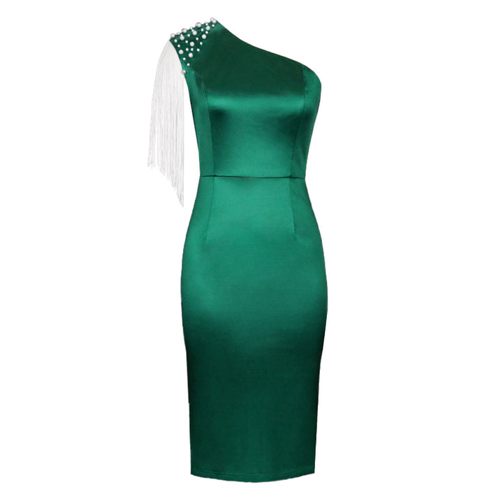 Damen Einseitiges Cocktailkleid mit funkelnden Fransen und eleganter Taillierung Drune