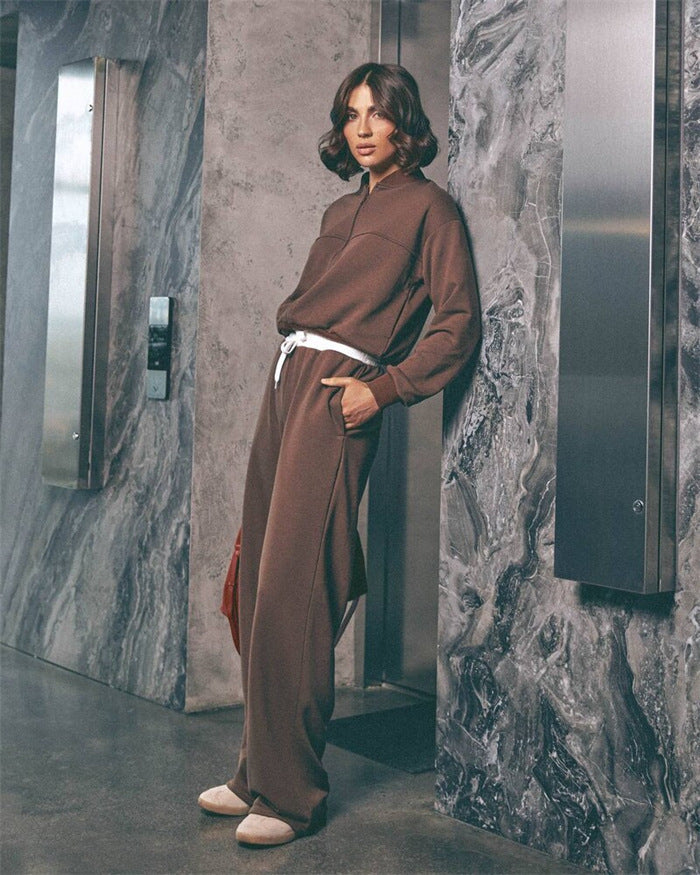 Damen lässiges Freizeit-Set mit weiten Hosen und modernem Kragen Drune