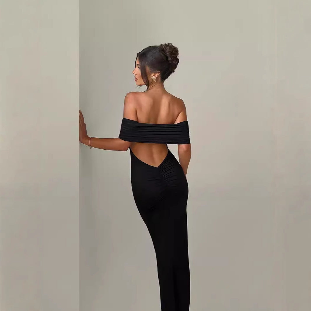 Damen Elegantes Wickelkleid mit Off-Shoulder-Ausschnitt und figurbetontem Schnitt Drune