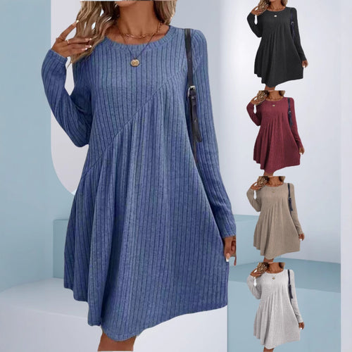Damen lässiges Strickkleid mit long-sleeve und asymmetrischem Saum Drune