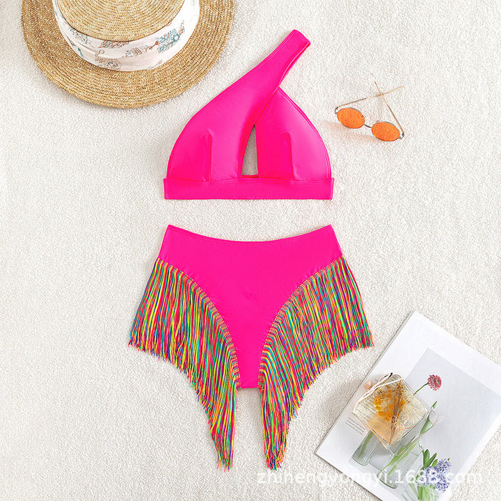 Damen Einseitiger Bikini mit fransigem Saum Drune