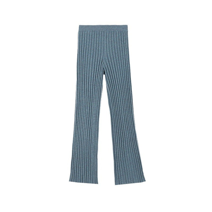 Damen bequeme Rippstrickhose mit weitem Bein und hohem Bund Drune