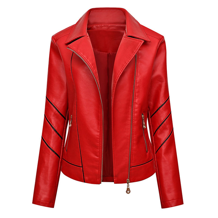 Damen modische Kunstlederjacke mit schicker Zipp-Detailierung Drune