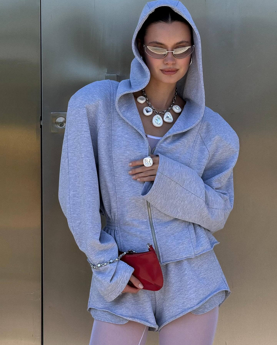 Damen Sportlicher Kapuzenjacke mit schmalem Bund und langen Ärmeln Drune