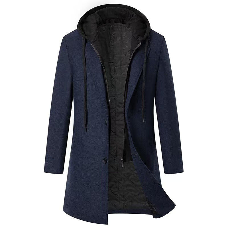 Damen modische Longjacke mit abnehmbarer Kapuze und trendigem Innenfutter Drune