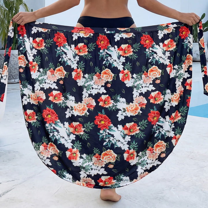 Damen eleganter Floral-Langrock mit seitlichem Schlitz Drune